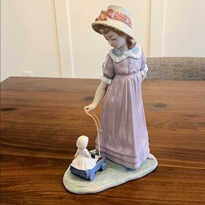 Lladro Girl With Toy Wagon Pulling Doll #5044 Glossy Porcelain Figurine